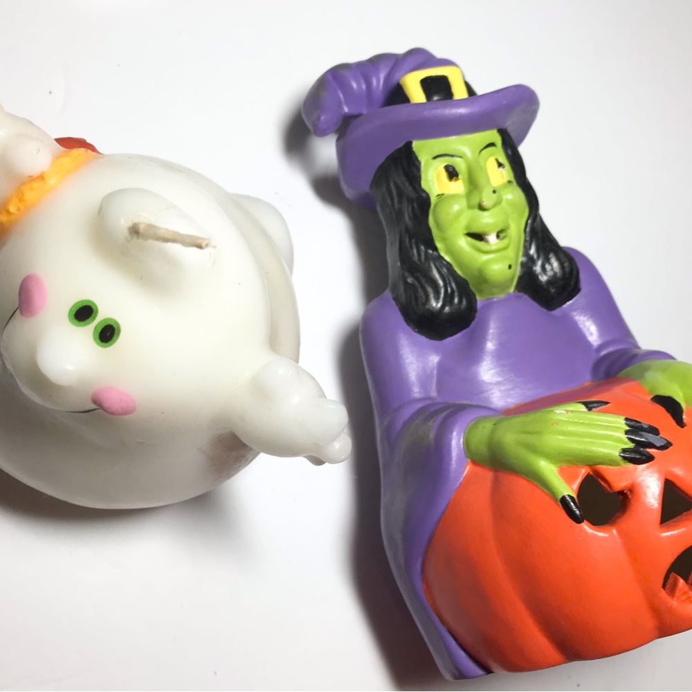 Halloween Witch candle holder and Ghost candle vintage spooky decor